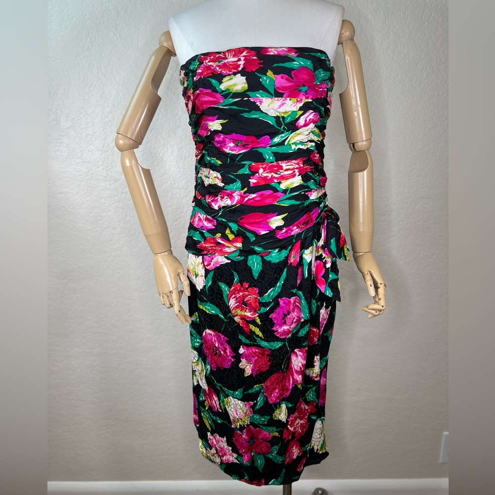 Vintage Maggy London by Jeannene Booher 80’s 100% Silk Ruched Mini Dress Size 12
